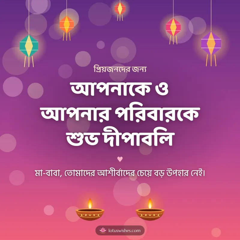 আপনাকে ও আপনার পরিবারকে শুভ দীপাবলি – Family & Friends Diwali wishes image in Bengali (square)