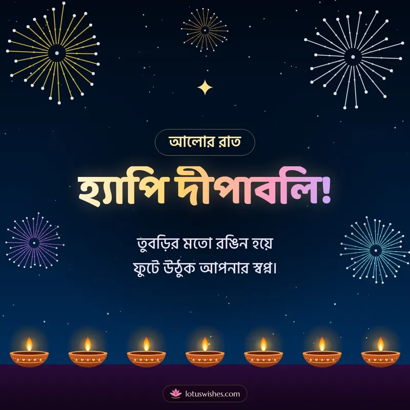 হ্যাপি দীপাবলি! – Fireworks Diwali wishes image in Bengali (square)