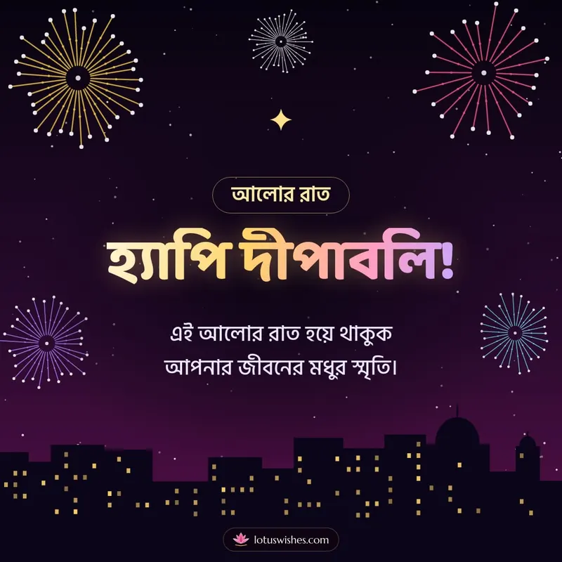 হ্যাপি দীপাবলি! – Fireworks Diwali wishes image in Bengali (square)