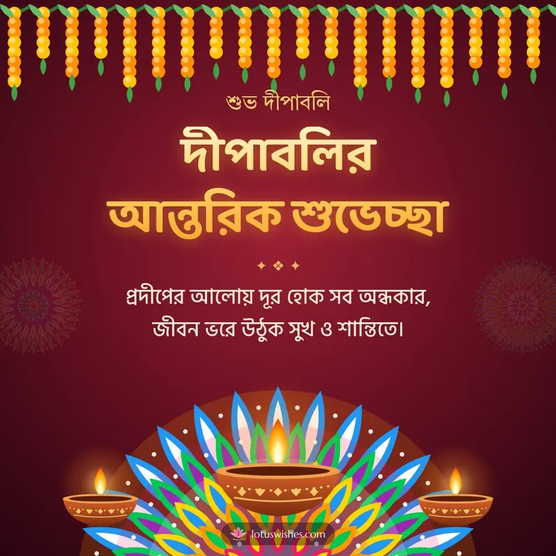 দীপাবলির আন্তরিক শুভেচ্ছা – Prodip & Alpana Diwali wishes image in Bengali (square)
