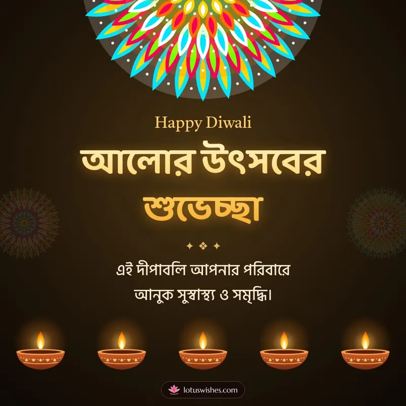 আলোর উৎসবের শুভেচ্ছা – Prodip & Alpana Diwali wishes image in Bengali (square)