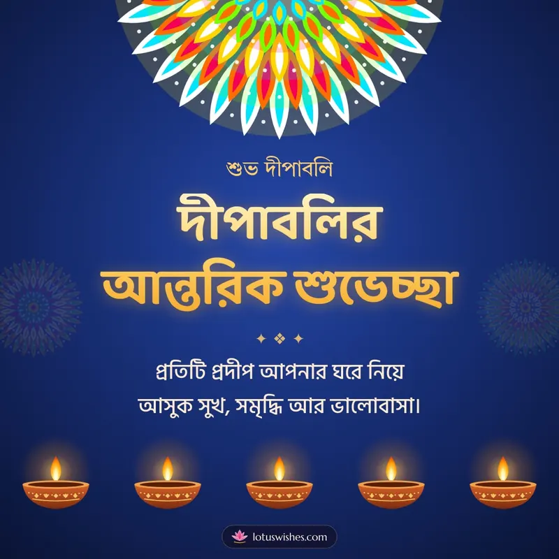 দীপাবলির আন্তরিক শুভেচ্ছা – Prodip & Alpana Diwali wishes image in Bengali (square)