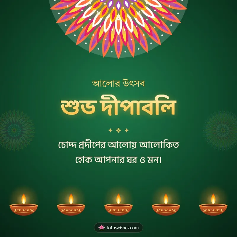 শুভ দীপাবলি – Prodip & Alpana Diwali wishes image in Bengali (square)
