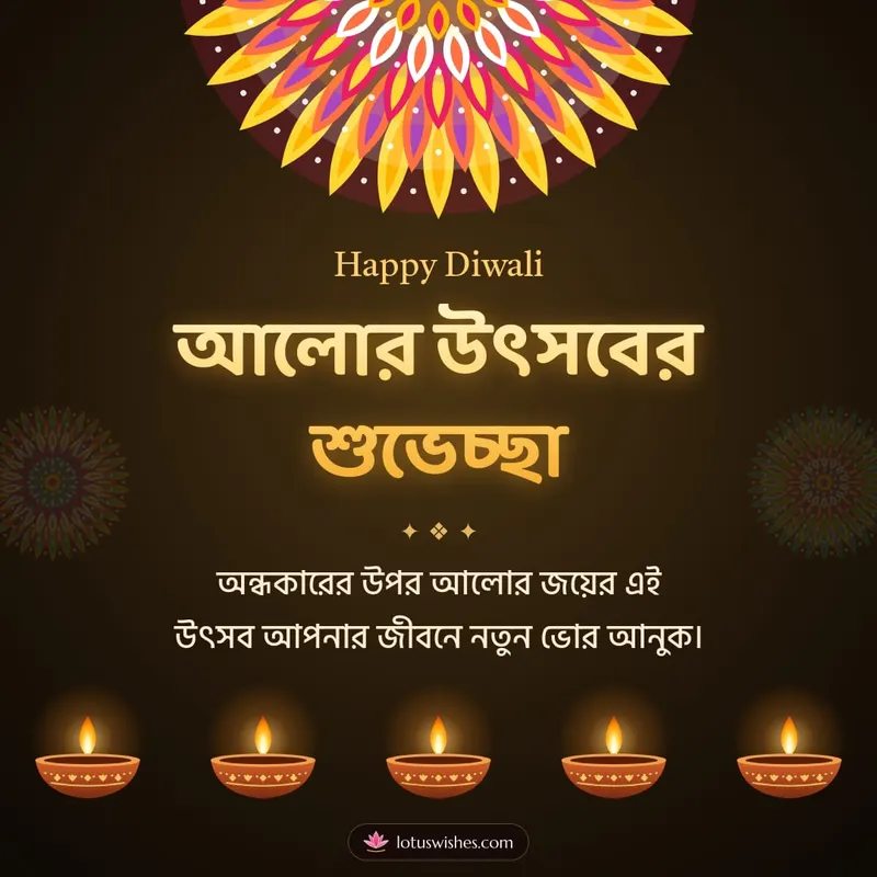 আলোর উৎসবের শুভেচ্ছা – Prodip & Alpana Diwali wishes image in Bengali (square)