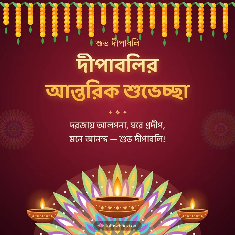 দীপাবলির আন্তরিক শুভেচ্ছা – Prodip & Alpana Diwali wishes image in Bengali (square)