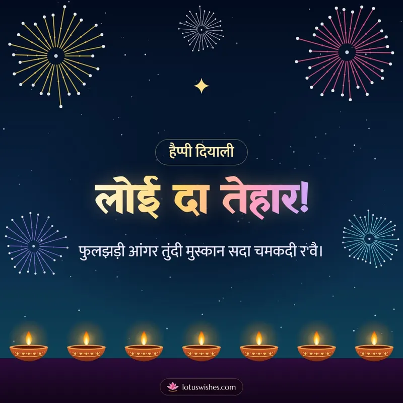 लोई दा तेहार! – Fireworks Diwali wishes image in Dogri (square)