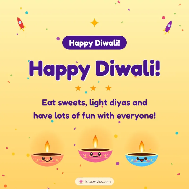 Happy Diwali! – Cute & Kids Diwali wishes image in English (square)