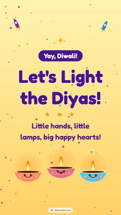Let's Light the Diyas! – Cute & Kids Diwali wishes image in English (story)