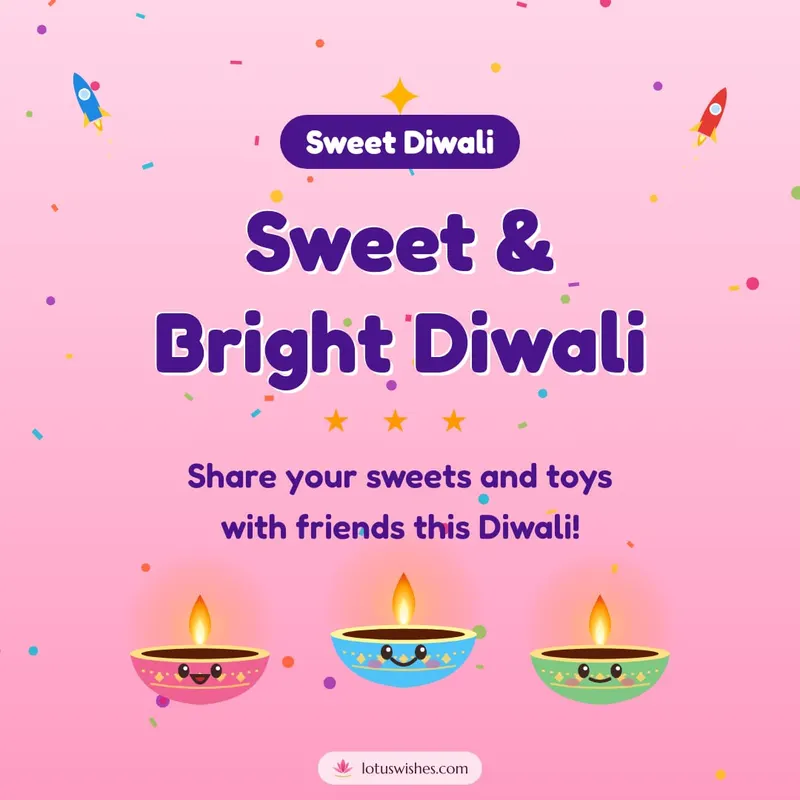 Sweet & Bright Diwali – Cute & Kids Diwali wishes image in English (square)