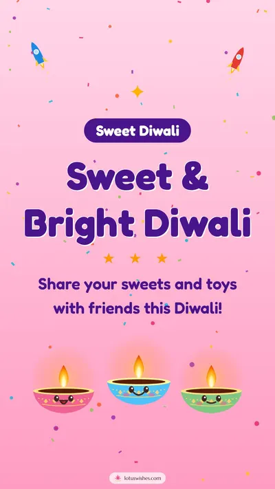 Sweet & Bright Diwali – Cute & Kids Diwali wishes image in English (story)