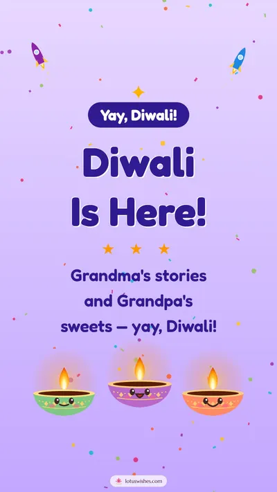 Diwali Is Here! – Cute & Kids Diwali wishes image in English (story)