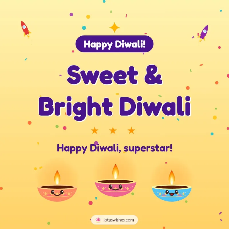 Sweet & Bright Diwali – Cute & Kids Diwali wishes image in English (square)