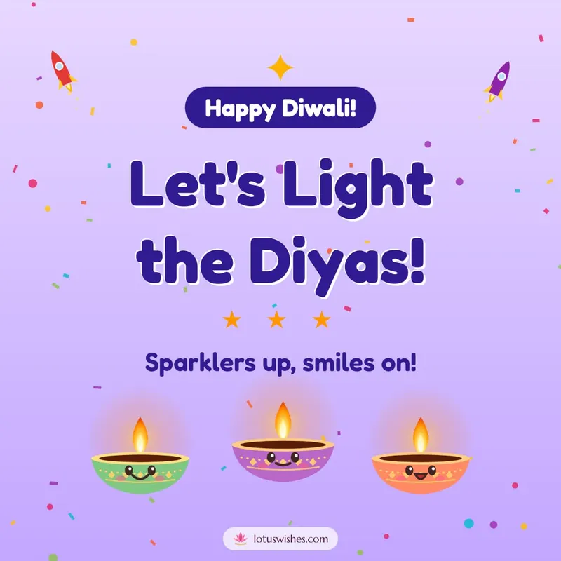 Let's Light the Diyas! – Cute & Kids Diwali wishes image in English (square)