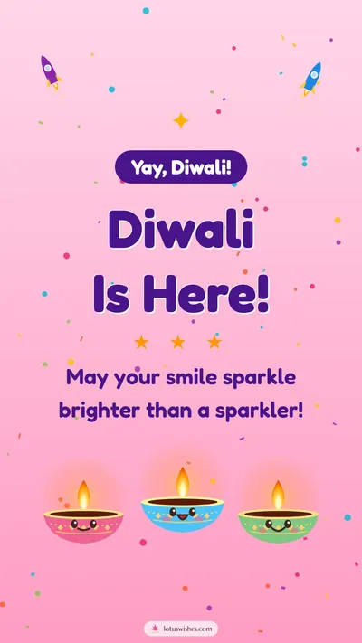 Diwali Is Here! – Cute & Kids Diwali wishes image in English (story)