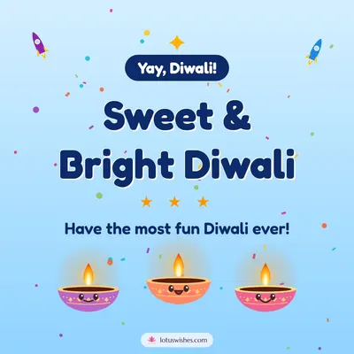 Sweet & Bright Diwali – Cute & Kids Diwali wishes image in English (square)