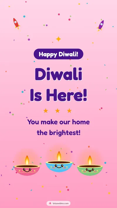 Diwali Is Here! – Cute & Kids Diwali wishes image in English (story)