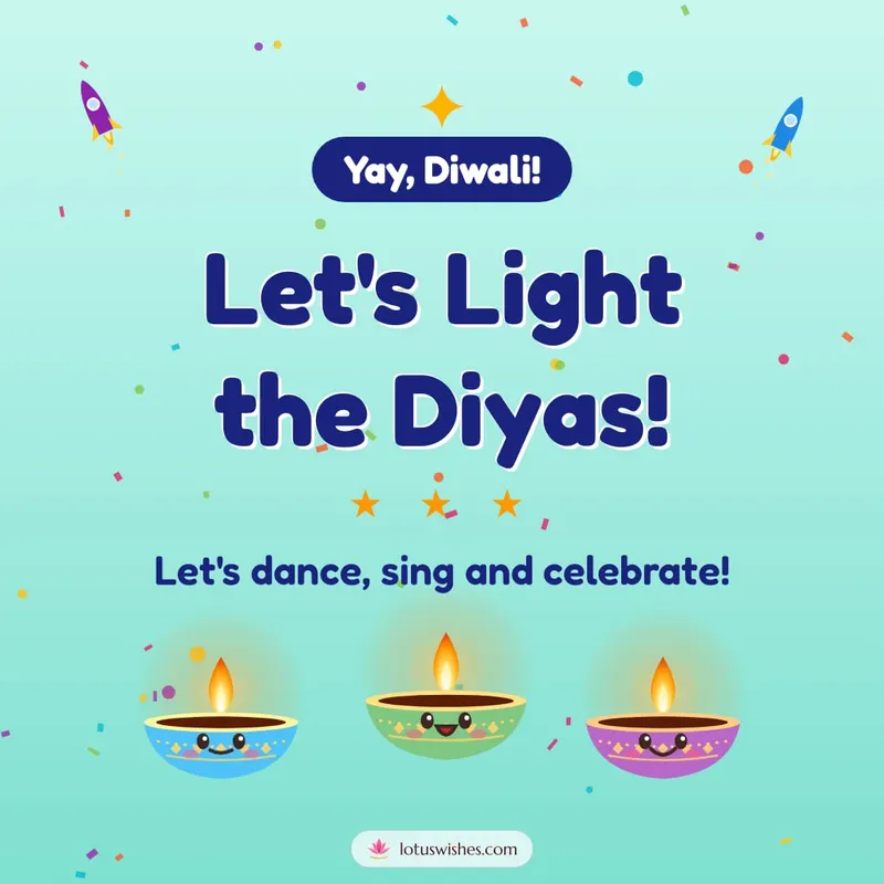 Let's Light the Diyas! – Cute & Kids Diwali wishes image in English (square)