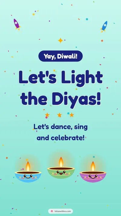 Let's Light the Diyas! – Cute & Kids Diwali wishes image in English (story)