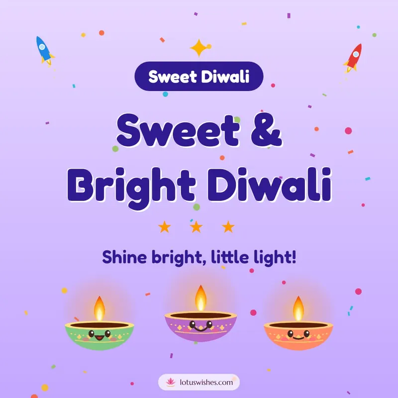 Sweet & Bright Diwali – Cute & Kids Diwali wishes image in English (square)
