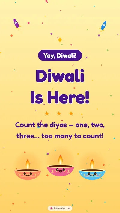 Diwali Is Here! – Cute & Kids Diwali wishes image in English (story)