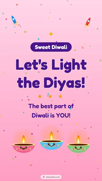 Let's Light the Diyas! – Cute & Kids Diwali wishes image in English (story)