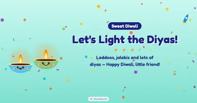 Let's Light the Diyas! – Cute & Kids Diwali wishes image in English (landscape)
