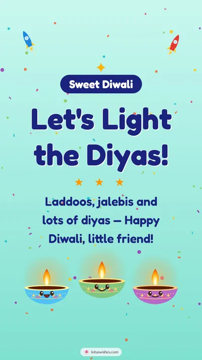Let's Light the Diyas! – Cute & Kids Diwali wishes image in English (story)