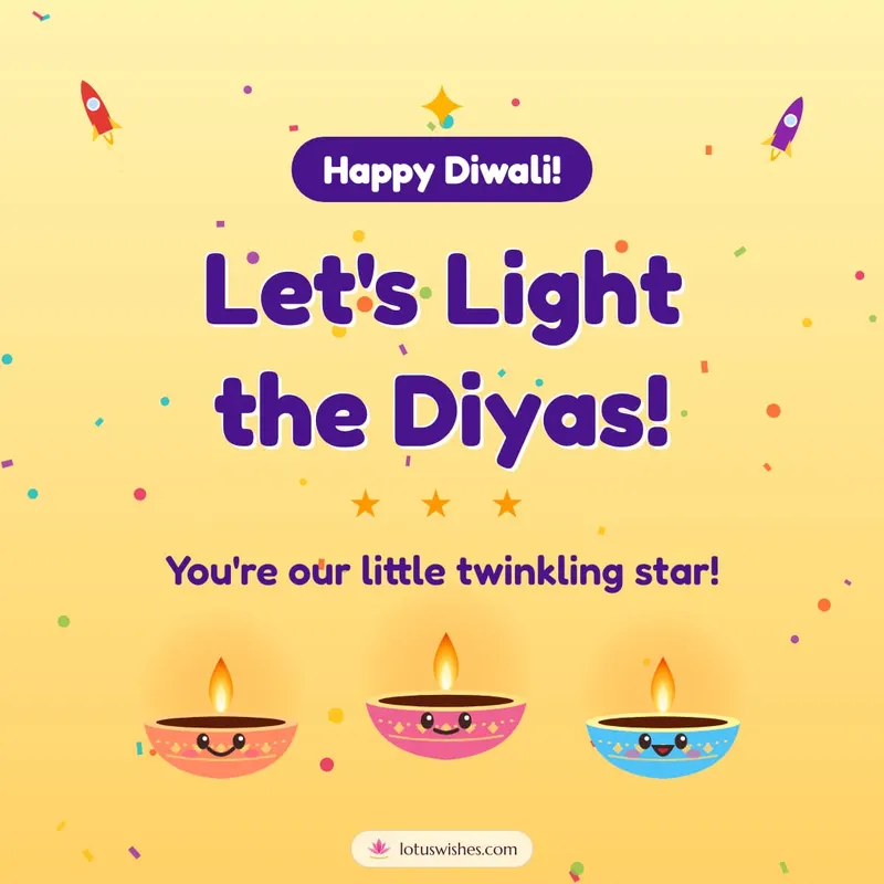 Let's Light the Diyas! – Cute & Kids Diwali wishes image in English (square)