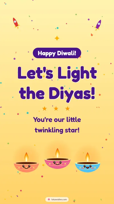 Let's Light the Diyas! – Cute & Kids Diwali wishes image in English (story)