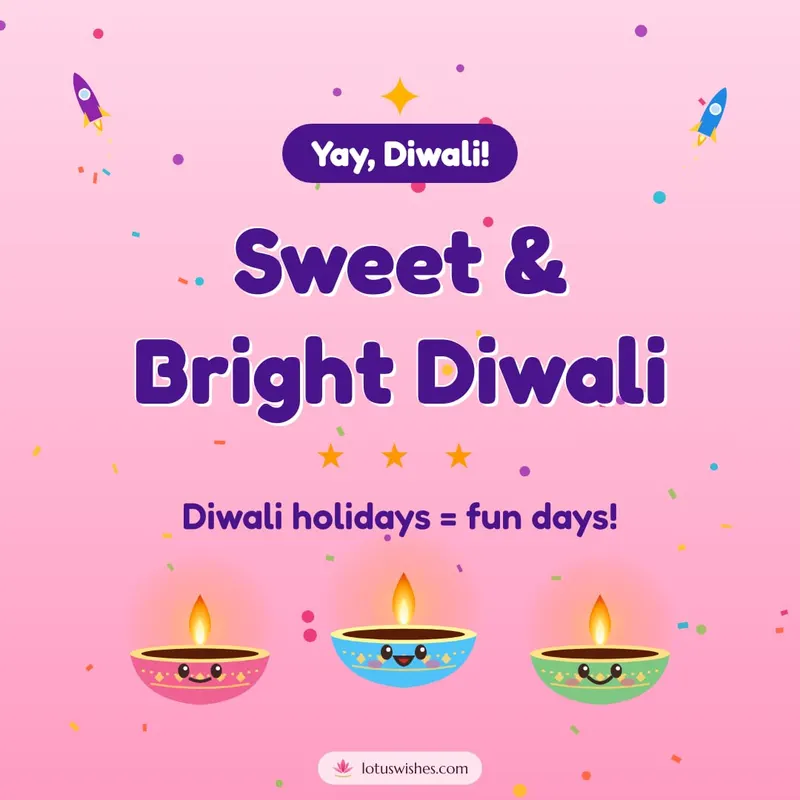 Sweet & Bright Diwali – Cute & Kids Diwali wishes image in English (square)