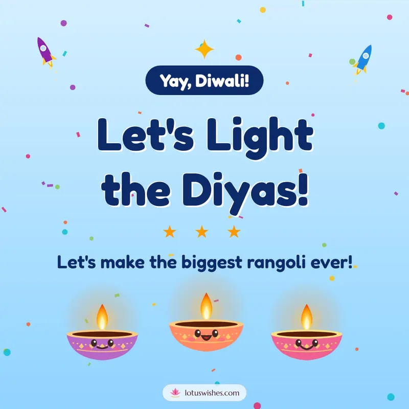 Let's Light the Diyas! – Cute & Kids Diwali wishes image in English (square)