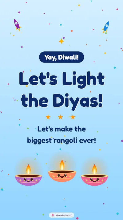 Let's Light the Diyas! – Cute & Kids Diwali wishes image in English (story)