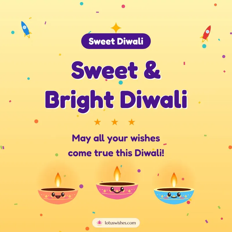 Sweet & Bright Diwali – Cute & Kids Diwali wishes image in English (square)