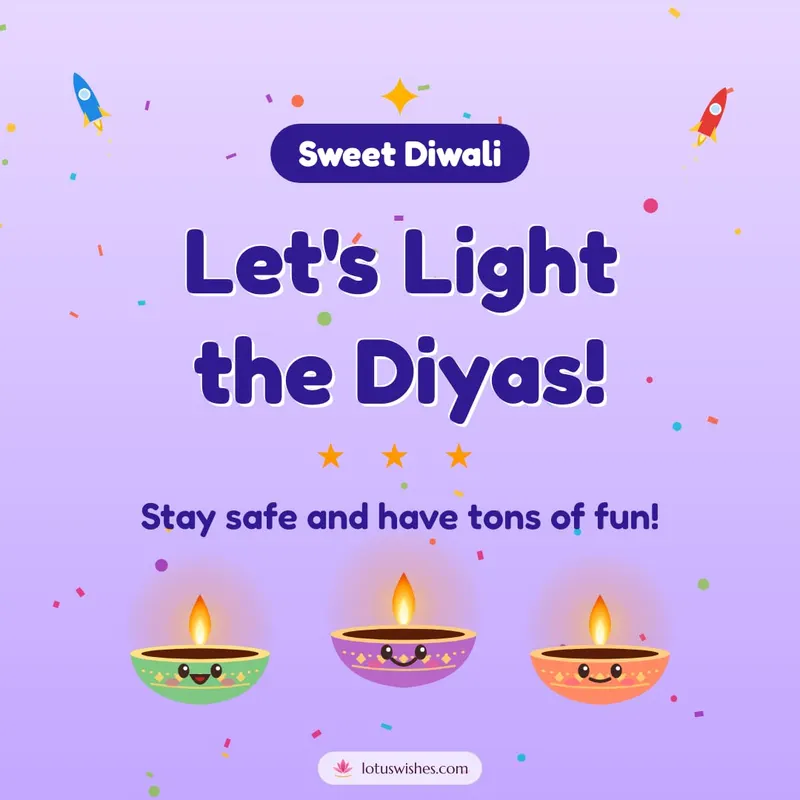 Let's Light the Diyas! – Cute & Kids Diwali wishes image in English (square)