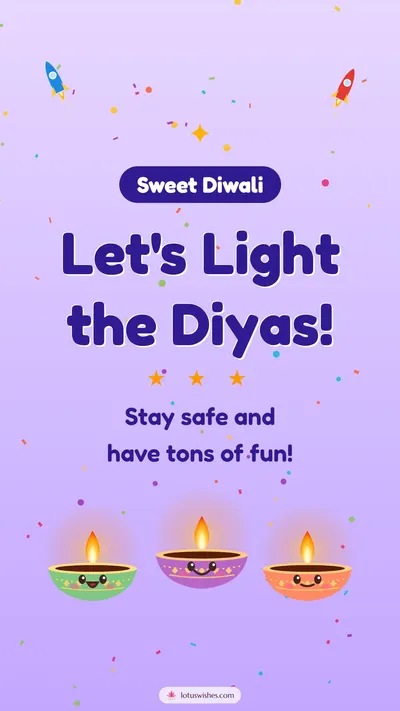 Let's Light the Diyas! – Cute & Kids Diwali wishes image in English (story)