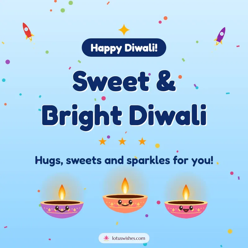 Sweet & Bright Diwali – Cute & Kids Diwali wishes image in English (square)