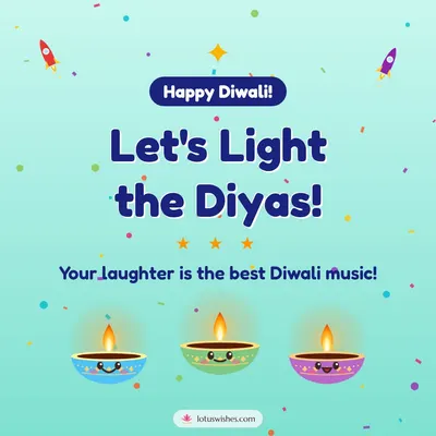 Let's Light the Diyas! – Cute & Kids Diwali wishes image in English (square)