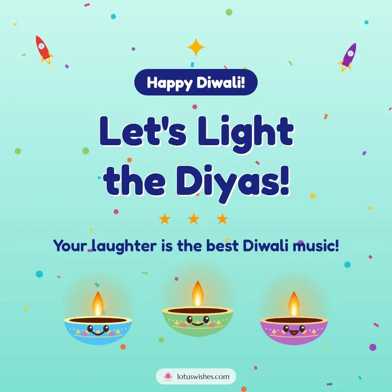 Let's Light the Diyas! – Cute & Kids Diwali wishes image in English (square)