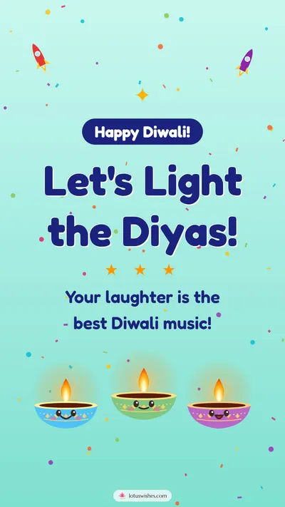 Let's Light the Diyas! – Cute & Kids Diwali wishes image in English (story)