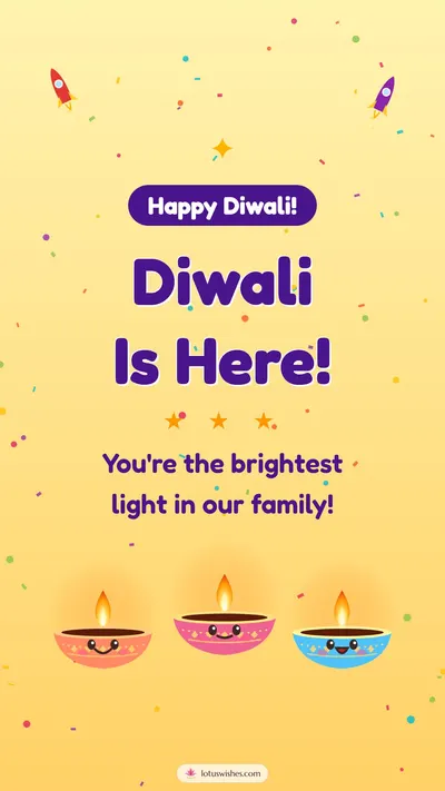 Diwali Is Here! – Cute & Kids Diwali wishes image in English (story)