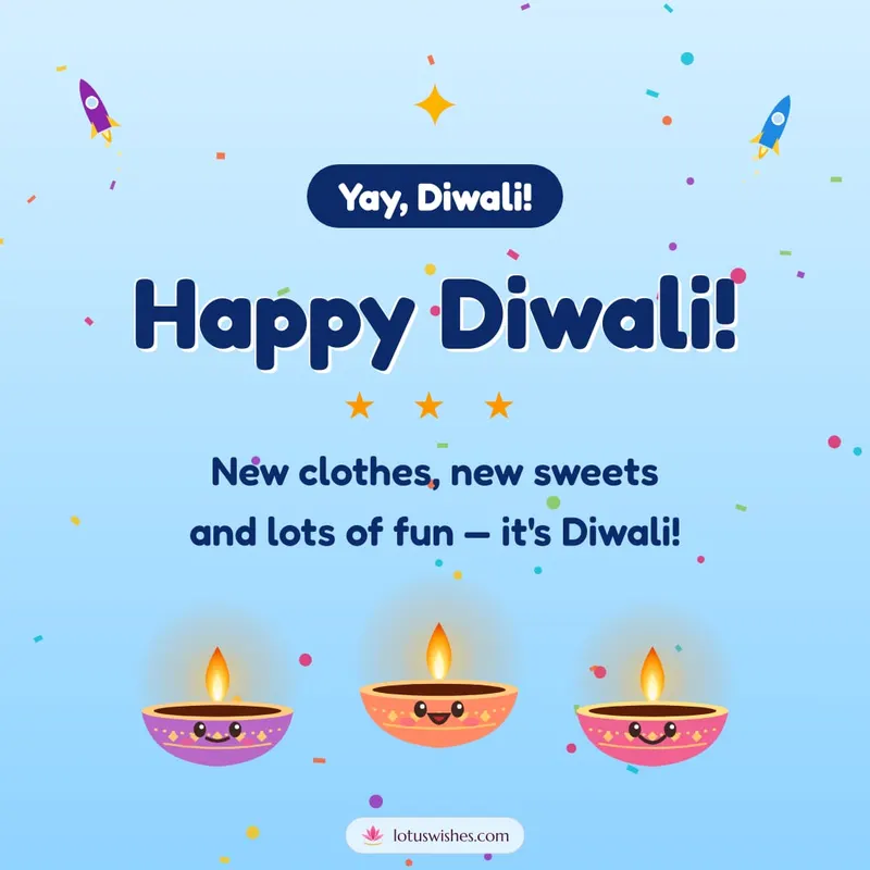 Happy Diwali! – Cute & Kids Diwali wishes image in English (square)