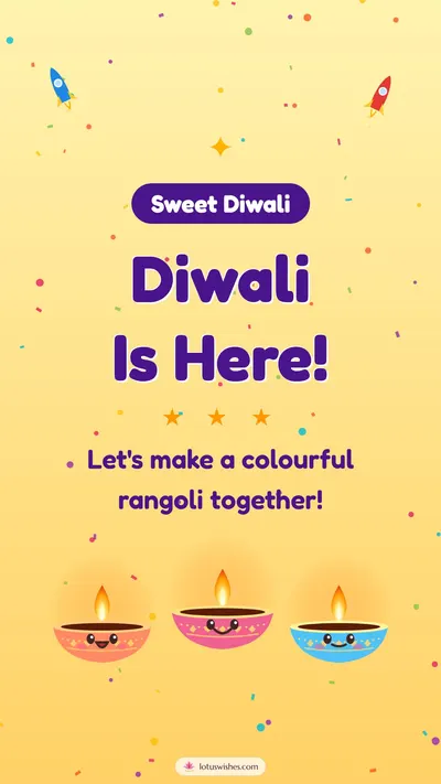 Diwali Is Here! – Cute & Kids Diwali wishes image in English (story)