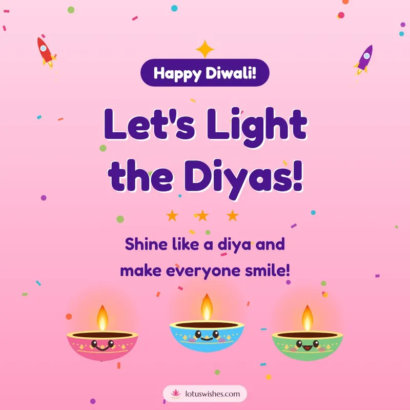 Let's Light the Diyas! – Cute & Kids Diwali wishes image in English (square)