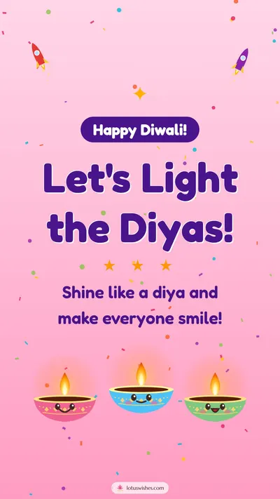 Let's Light the Diyas! – Cute & Kids Diwali wishes image in English (story)