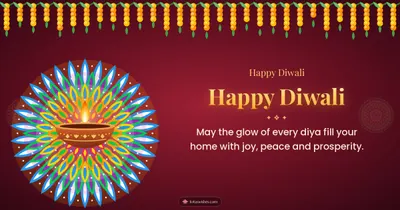 Happy Diwali – Diya & Rangoli Diwali wishes image in English (landscape)