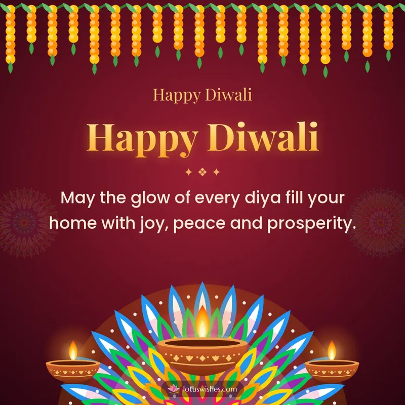 Happy Diwali – Diya & Rangoli Diwali wishes image in English (square)