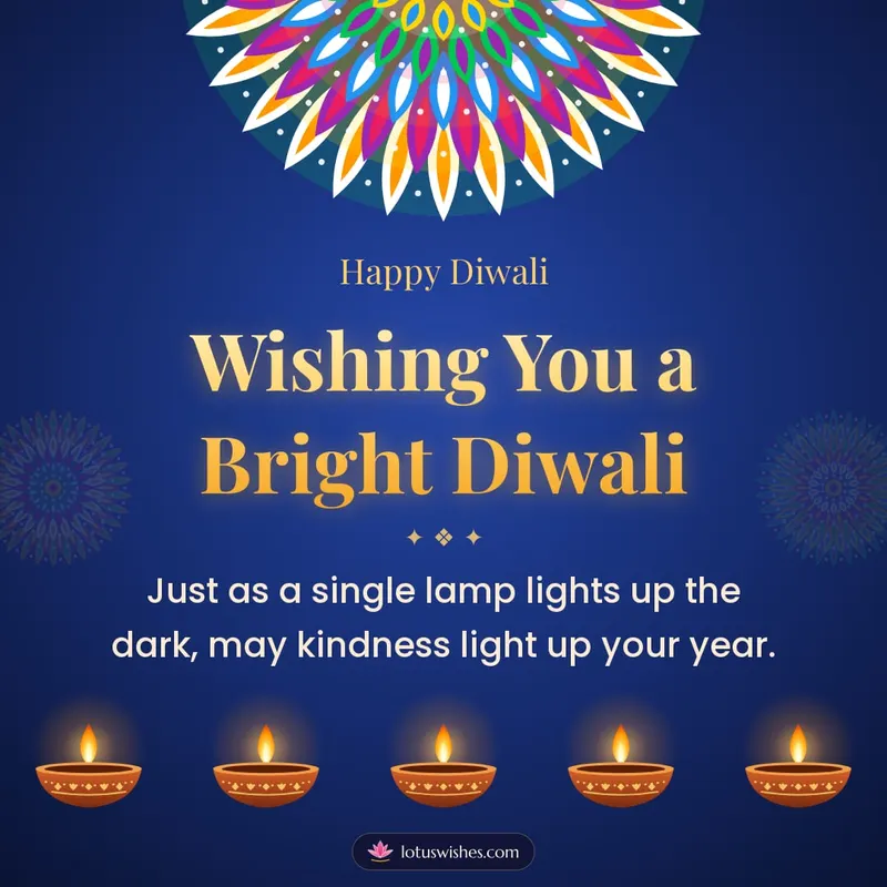 Wishing You a Bright Diwali – Diya & Rangoli Diwali wishes image in English (square)