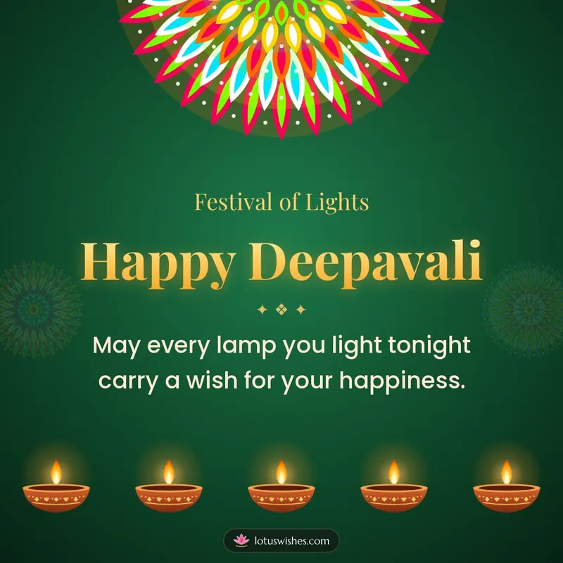 Happy Deepavali – Diya & Rangoli Diwali wishes image in English (square)