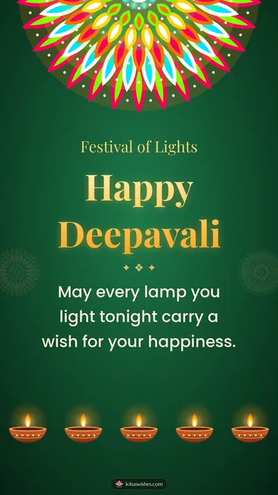 Happy Deepavali – Diya & Rangoli Diwali wishes image in English (story)