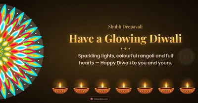 Have a Glowing Diwali – Diya & Rangoli Diwali wishes image in English (landscape)